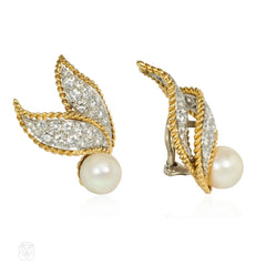 Van Cleef & Arpels diamond and pearl leaf earrings