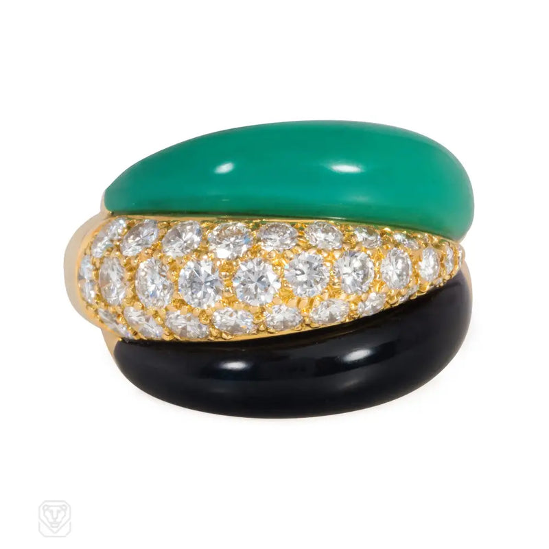 Van Cleef & Arpels Diamond Turquoise And Onyx Stack Ring