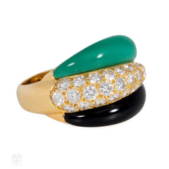 Van Cleef & Arpels diamond, turquoise, and onyx stack ring