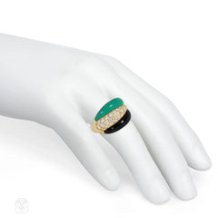 Van Cleef & Arpels diamond, turquoise, and onyx stack ring