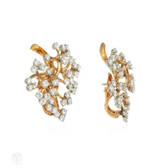 Van Cleef & Arpels, France diamond and gold flower spray earrings