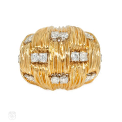 Van Cleef & Arpels, gold and diamond basketweave cocktail ring