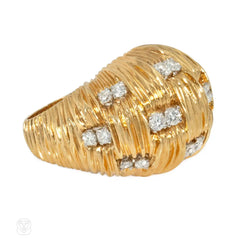 Van Cleef & Arpels, gold and diamond basketweave cocktail ring