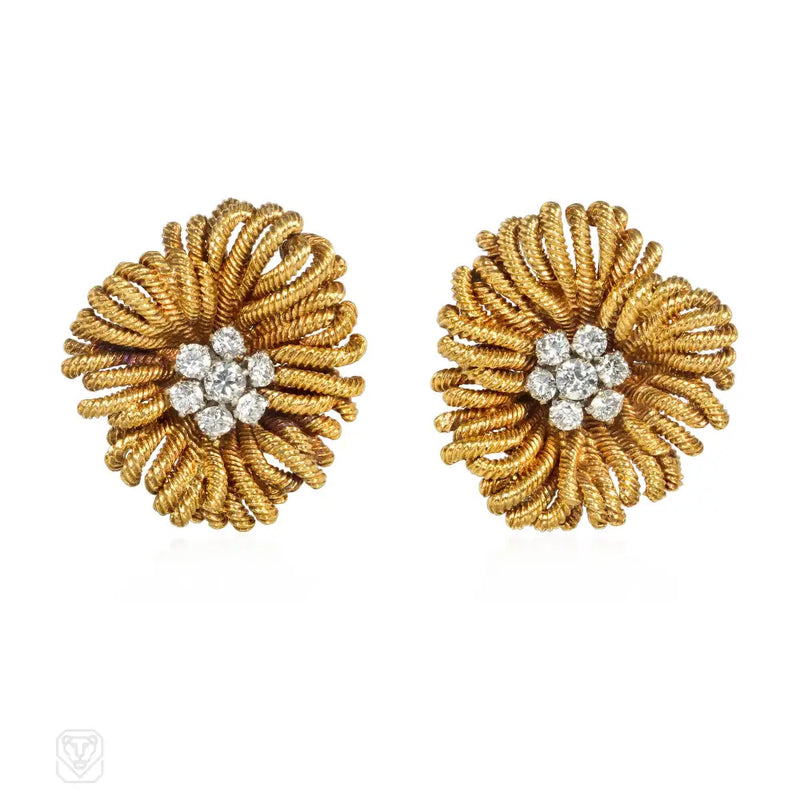 Van Cleef & Arpels gold and diamond flower earrings