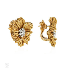 Van Cleef & Arpels gold and diamond flower earrings