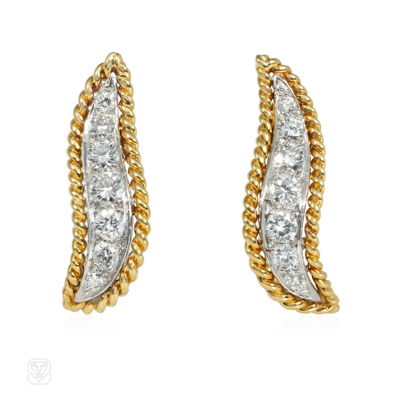 Van Cleef & Arpels Gold And Diamond Haricot Earrings