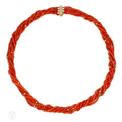 Van Cleef & Arpels Mid-Century coral and gold torsade necklace