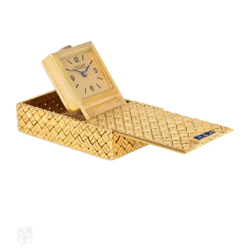 Van Cleef & Arpels midcentury gold and sapphire travel clock