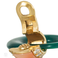 Van Cleef & Arpels Paris coral, chrysoprase, and diamond doorknocker earrings