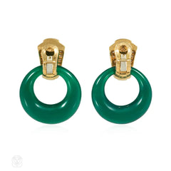 Van Cleef & Arpels Paris coral, chrysoprase, and diamond doorknocker earrings