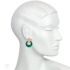 Van Cleef & Arpels Paris coral, chrysoprase, and diamond doorknocker earrings