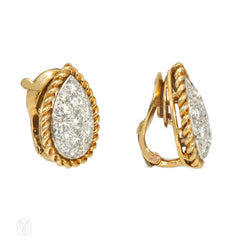 Van Cleef & Arpels tear-drop diamond and gold earrings