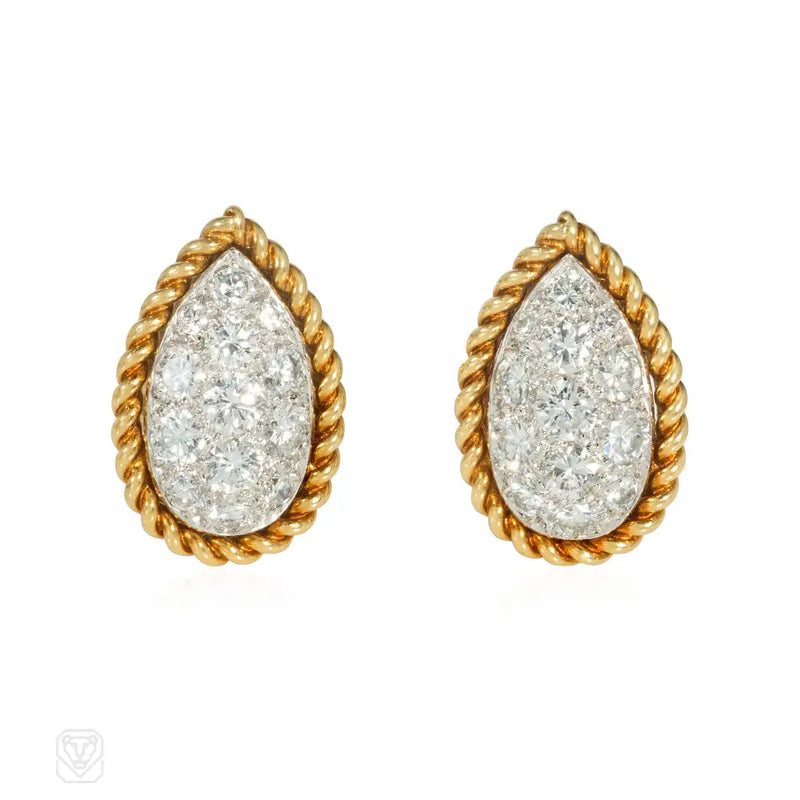 Van Cleef & Arpels tear-drop diamond and gold earrings