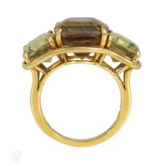 Verdura large three-stone citrine and peridot ring