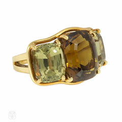 Verdura large three-stone citrine and peridot ring