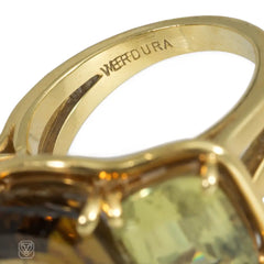 Verdura large three-stone citrine and peridot ring