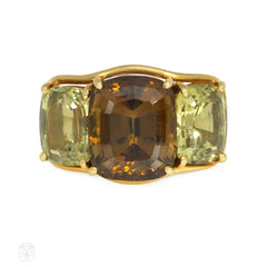 Verdura large three-stone citrine and peridot ring