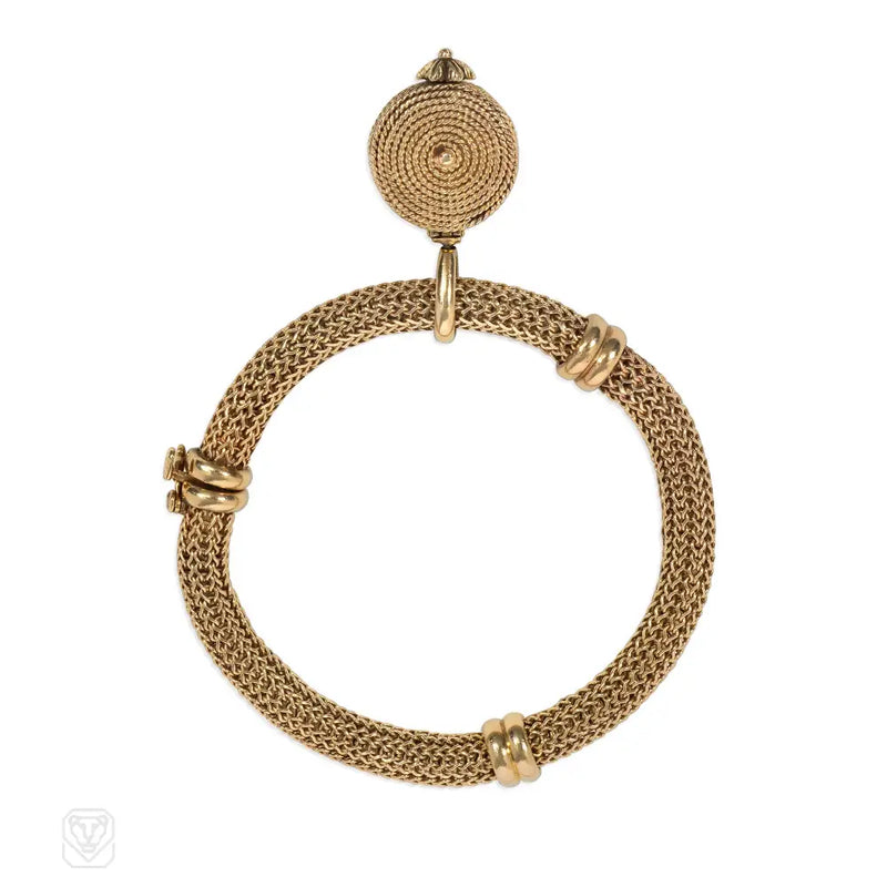 Verdura Retro Woven Gold Bracelet With Watch Charm