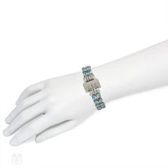 Verger Frères Art Deco aquamarine, diamond, and white gold bracelet watch
