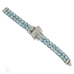 Verger Frères Art Deco aquamarine, diamond, and white gold bracelet watch