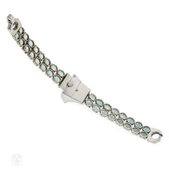 Verger Frères Art Deco aquamarine, diamond, and white gold bracelet watch