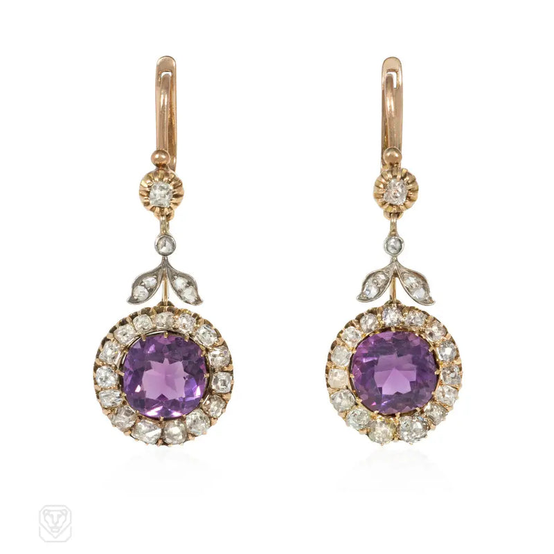 Victorian Amethyst And Diamond Cluster Earrings