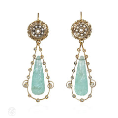 Victorian aquamarine and diamond pendant earrings