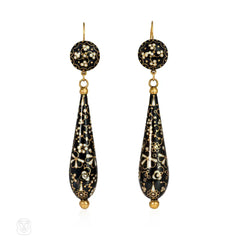 Victorian black and white Swiss enamel foliate design earrings