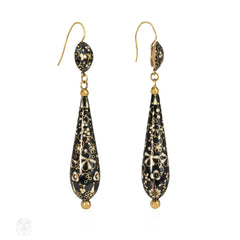 Victorian black and white Swiss enamel foliate design earrings
