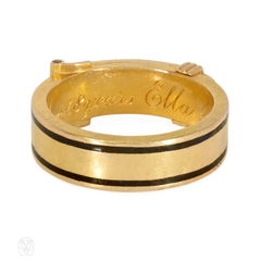 Victorian black enamel and gold belted ring