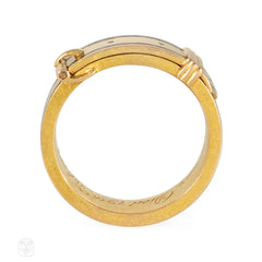 Victorian black enamel and gold belted ring