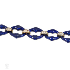 Victorian blue enamel and pearl link bracelet