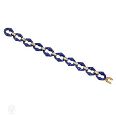 Victorian blue enamel and pearl link bracelet