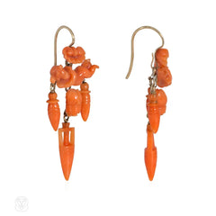 Victorian carved coral angel earrings