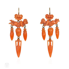Victorian carved coral angel earrings