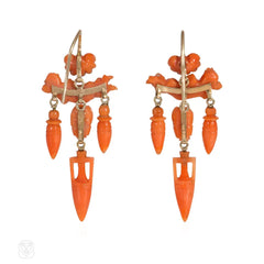Victorian carved coral angel earrings