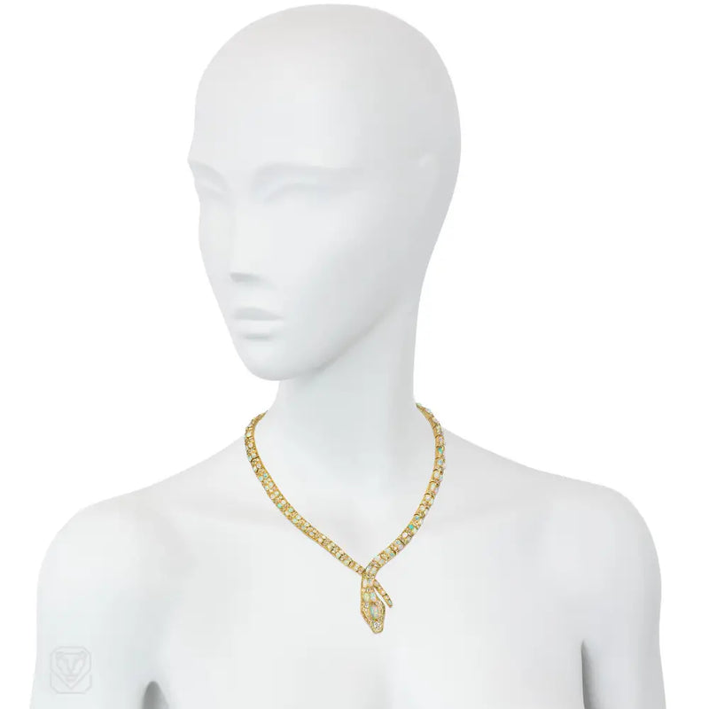 Victorian diamond and gold crossover snake necklace Fine necklaces