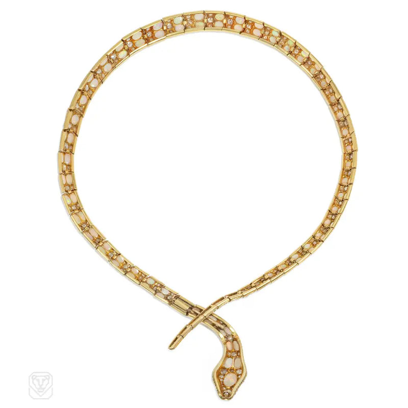 Victorian diamond and gold crossover snake necklace Fine necklaces