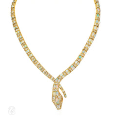 Victorian diamond and gold crossover snake necklace