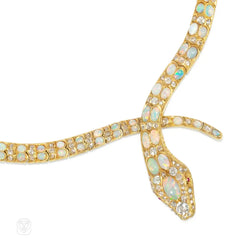 Victorian diamond and gold crossover snake necklace