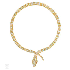 Victorian diamond and gold crossover snake necklace