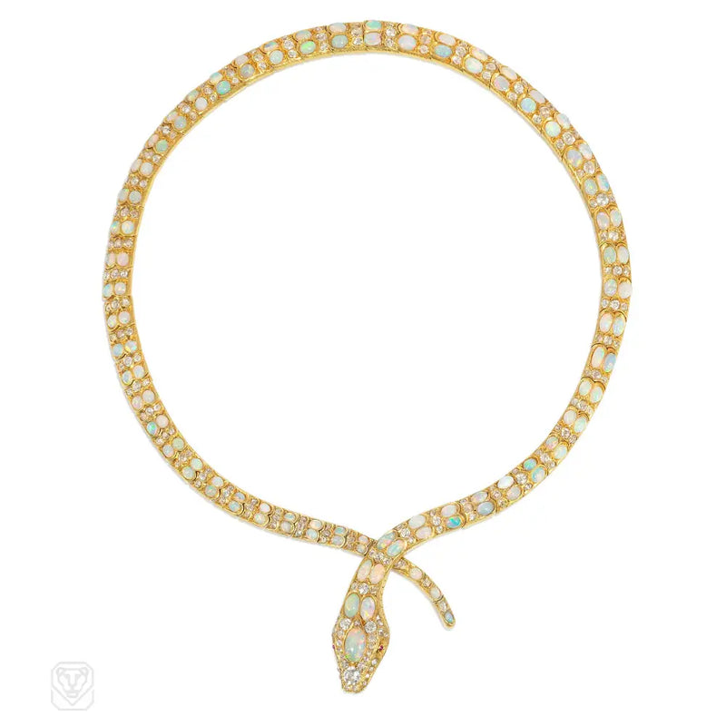 Victorian diamond and gold crossover snake necklace Fine necklaces
