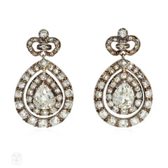 Victorian diamond pendeloque earrings with bow surmounts
