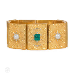 Victorian emerald and pearl star-set bracelet with lockets