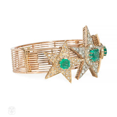 Victorian emerald, diamond, and gold star bracelet