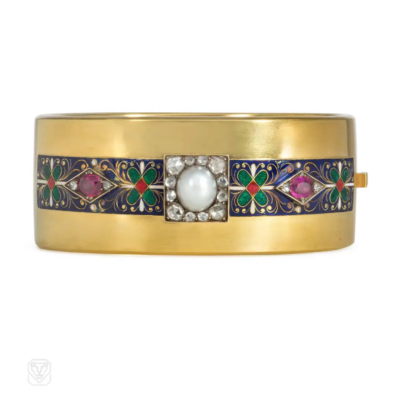 Victorian Enamel Pearl Ruby And Diamond Bracelet