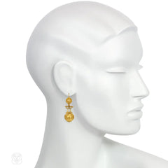 Victorian Etruscan revival gold bead earrings