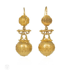Victorian Etruscan revival gold bead earrings