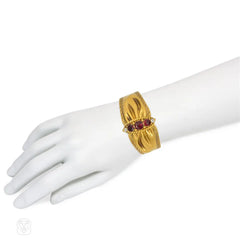 Victorian garnet and diamond cinched cuff bracelet