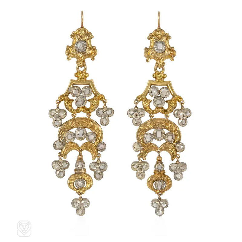 Victorian Gold And Diamond Chandelier Earrings